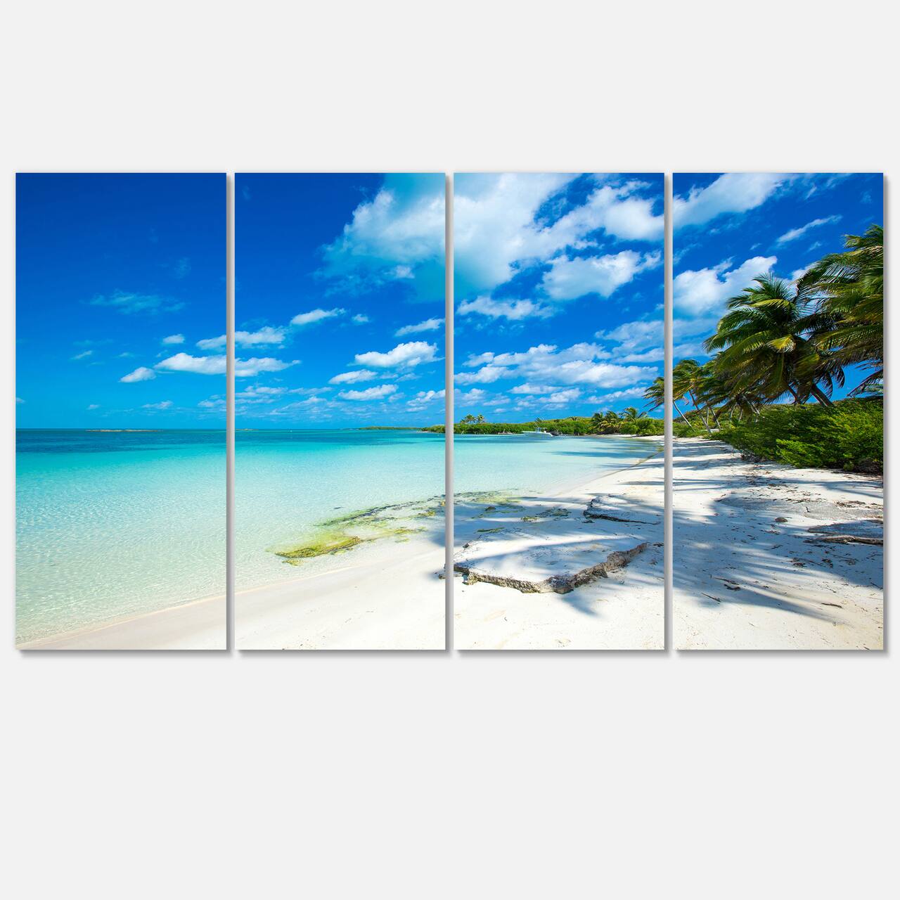 Designart - Tropical Beach with Palm Shadows - Large Seashore Canvas Print
